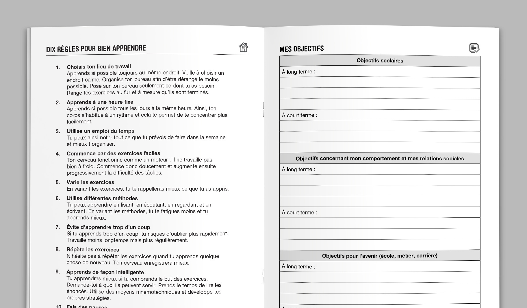 organisation des cahiers d'exercices
